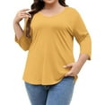thumbnail image 2 of Horkkom Plus Size Tops for Women V Neck Solid Color 3/4 Length Sleeve Tops Fall Casual Tunic Tops Yellow L, 2 of 8