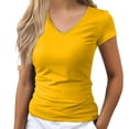 thumbnail image 2 of Helii Women's V Neck T Shirts – Short Sleeve Slim Fit T Shirt, Summer Basic Tees for Women, Solid Casual T Shirts with Regular Shoulder, Soft Lightweight Everyday T Shirts Yellow,S, 2 of 5