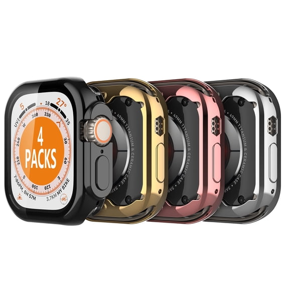 EBIZCITY for Apple Watch Series Ultra [49mm] Case, [4-Pack] with Built-in TPU Screen Protector - Full Body Protective Ultra Thin Bumper Flexible Lightweight Cover for Apple iWatch Ultra