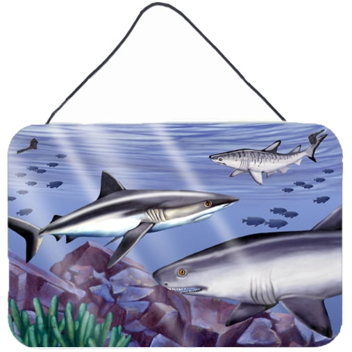 Carolines Treasures PTW2043DS812 Sharks Wall or Door Hanging Prints  8x12 multicolor