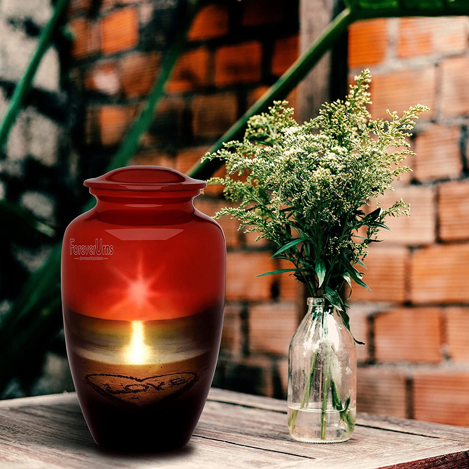 Personalized Extra Large Urns for Human Ashes, Customized Sunset Adult Cremation Urn, 320 lbs with Velvet Bag.