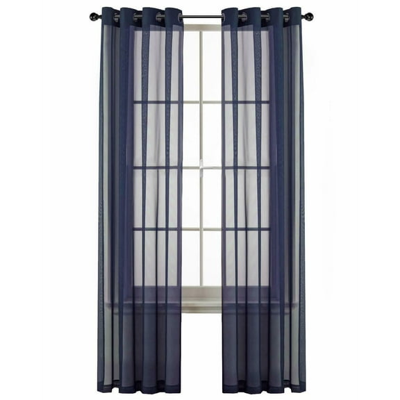 Basic Home Custom Sheer Voile Grommet Top Window Curtains - Navy