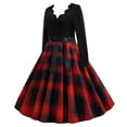 thumbnail image 4 of BLTIBY 2024 Vintage Christmas Dress for Women Fall Winter V Neck Long Sleeve 1950s Cocktail Pleated Dresses Evening Party Prom Outfits Knee-Length with Belt Red M, 4 of 9