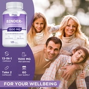 Binder Detox - Activated Carbon, Zeolite - Liver Detox & Cleanse, Digestive Health - 120 Capsules