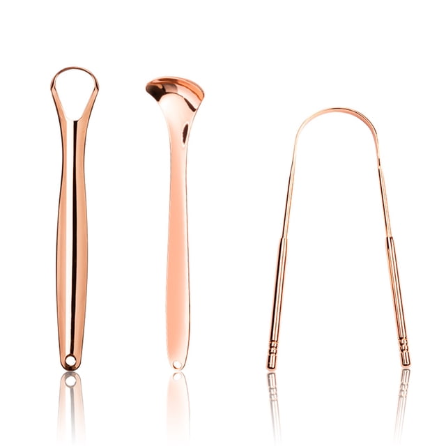 Vogacara Raspadores de lengua de acero inoxidable de 3 piezas con estuche de viaje Herramientas de eliminación de mal aliento Kit de mujeres Cuidado de Type5 NO5 Vogacara CE001387-02