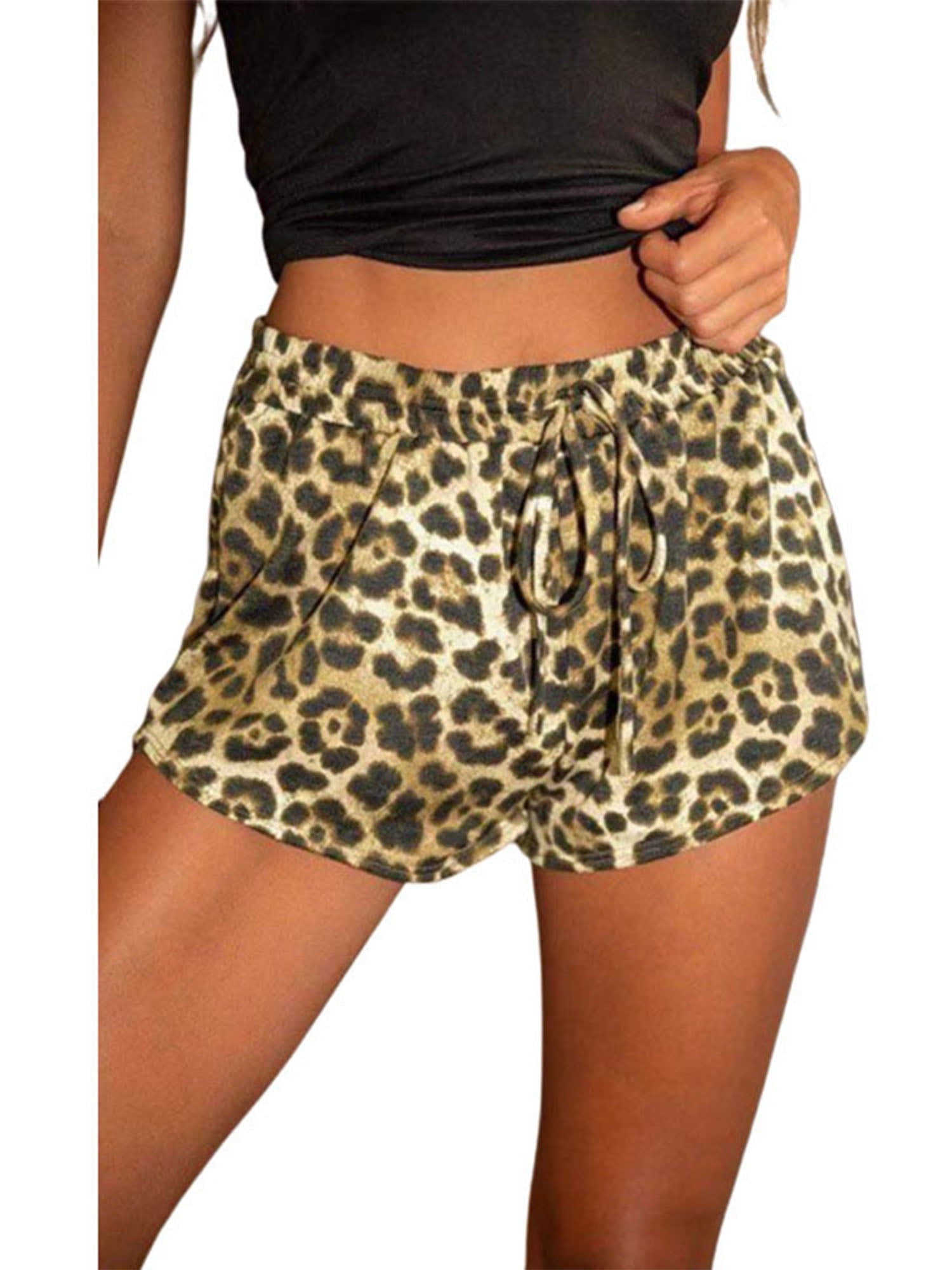 Womens Plus Size Elastic Waist Active Shorts Bottom Leopard Printed