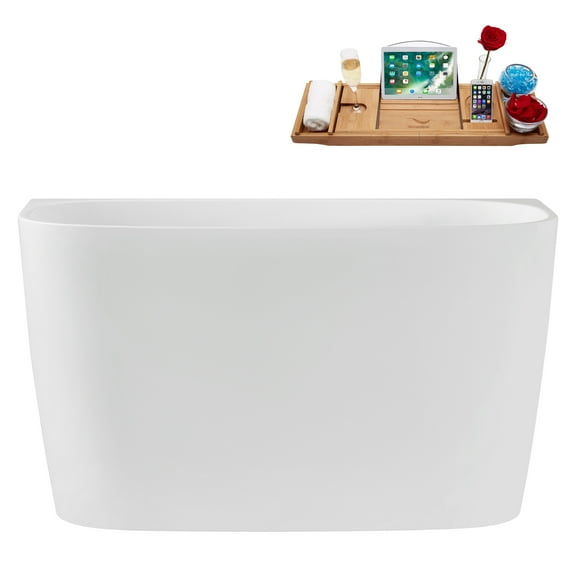 47" Streamline G-101-375-BBR Soaking Glossy White Freestanding Tub and Tray With Internal Drain in Brushed Brass