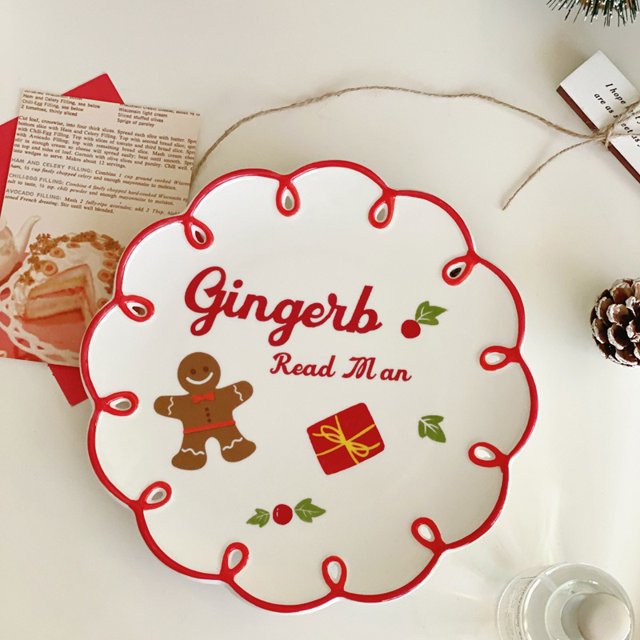 Christmas Ceramic Tableware Set – Santa, Christmas Tree, Gingerbread Man Plate, Water Cup & Coffee Mug for Festive Dining,1pc Gingerbread Man Plate
