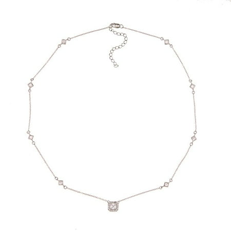 La Preciosa Sterling Silver Cubic Zirconia Square Station Necklace