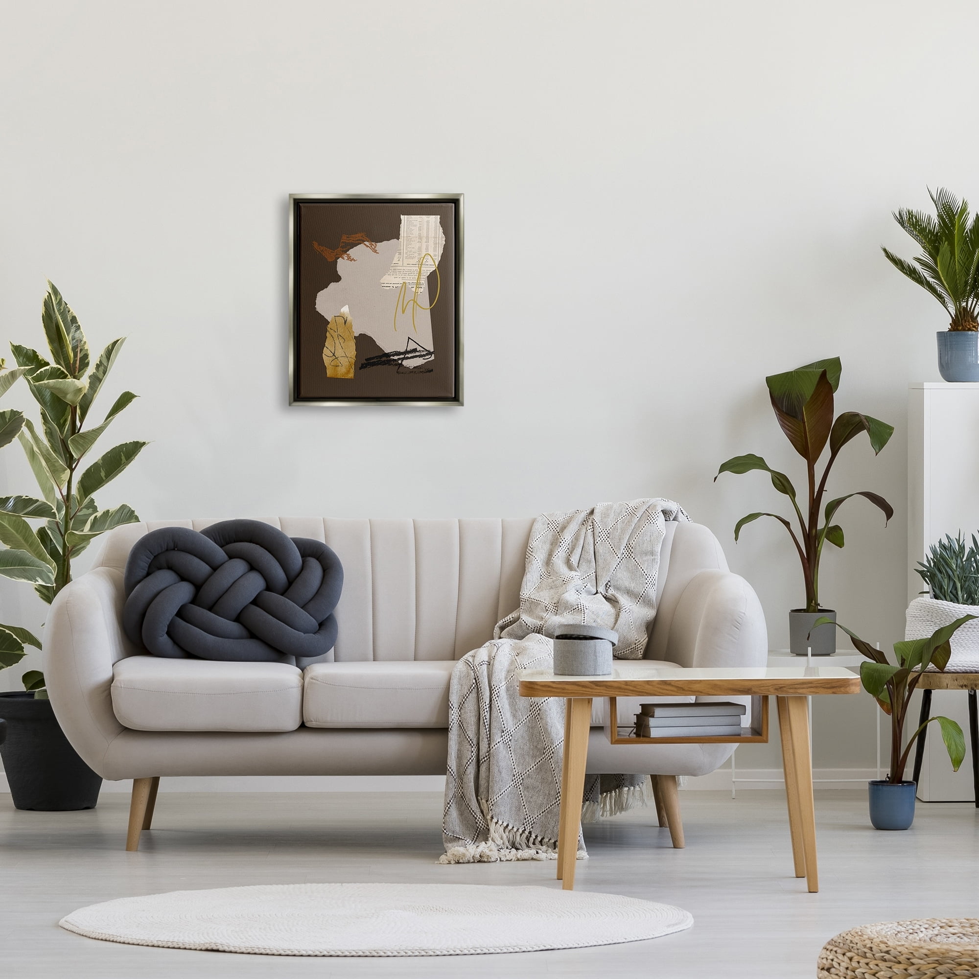 Stupell Industries Abstract Layered Paper Clippings Collage Modern Design Graphic Art Luster Gray Floating Framed Canvas Print Wall Art, Design by Melissa Wang