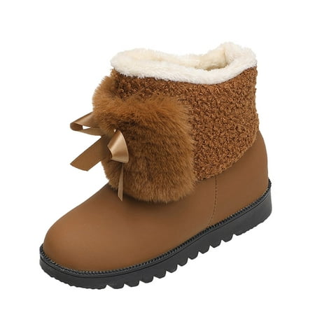 

Mackneog Ladies Bow Knot Thick Soled Cotton Shoes Plush Warm Short Snow Boots Gift on Clearance