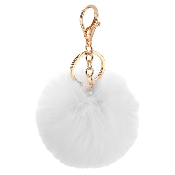 Pom Pom Keychain, 8cm Faux Rabbit Fur Puff Ball Keychain, Soft Cute Plush Fluffy Ball Key Ring for Women Purse Handbags Backpack Pendant Charm (White)