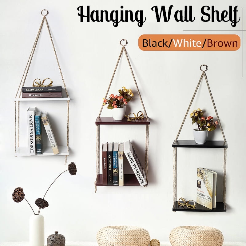 Alytimes Wood Floating Shelves Set of 2 Wall Hanging Shelf,Organizer Rack Floating Decorations Display Shelves