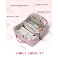 thumbnail image 3 of Travel Makeup Bag Cosmetic Bag Toiletry Bag for Women, Wide Open Organizer Pouch with Divider and Handle Portable Quilted Open Flat, Pink, 3 of 7