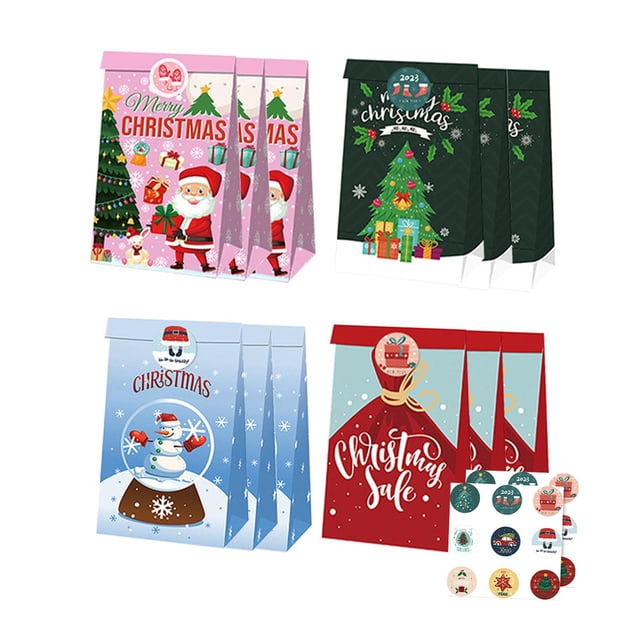12 bolsas de papel para regalo de Navidad, bolsas para y dulces, bolsas de almacenamiento multiusos para fiestas, bolsas creativas para Estilo D