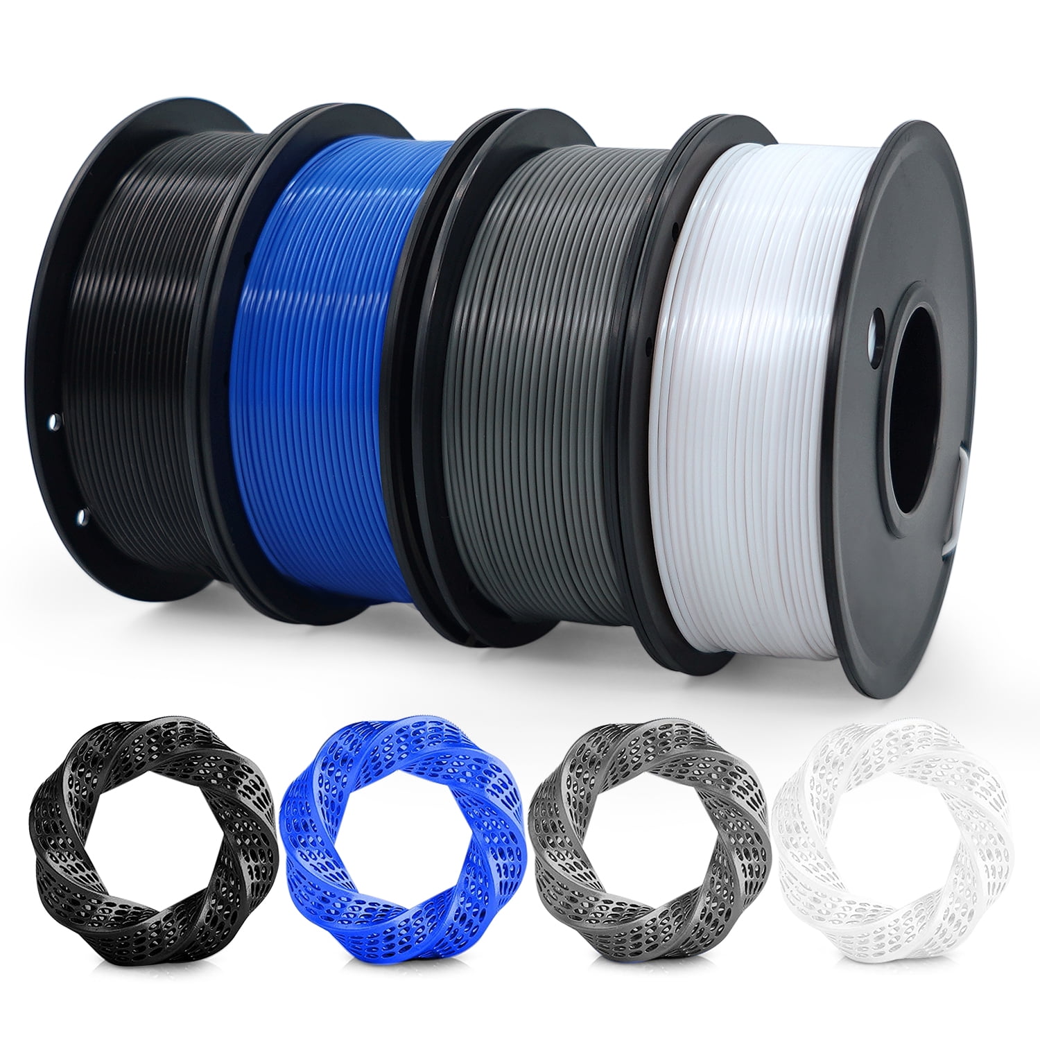 BUDO 1.75mm PLA Filament, 3D Printer Filament Bundle, Black, Blue, Gray