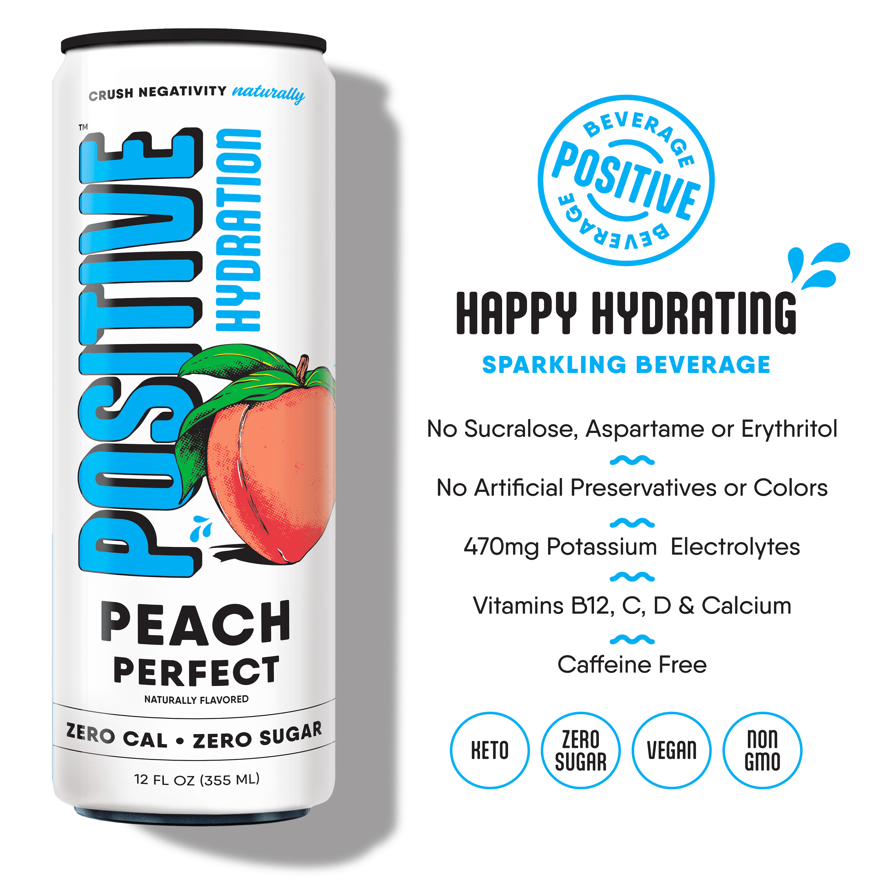 Positive Hydration Electrolyte & Vitamin Drink 3-Flavor Variety Pack Zero Calorie, Caffeine-Free, 12-oz, Pack of 12