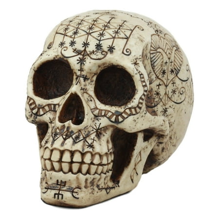 Skeleton Lode Ebros Erzulie Freda Veve Haitian Ancient Voodoo Love Spells Romance Talisman Tattoo Skull Statue Gothic Skull Lwas Voudou Loa of Love Day Of The Dead Skeleton Cranium Figurine ()