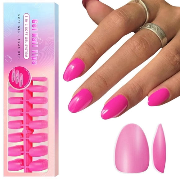 Puntas de gel para uñas SXVME, cortas y ovaladas, 300 unidades, color rosa intenso