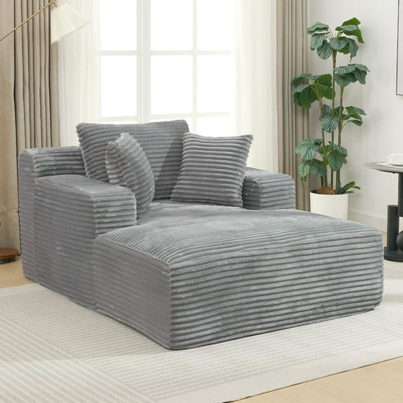 Modern Sofas Full- compressed Chaise Lounge Sofa Bed 48.8" Upholstered Sofa Couch with Removable Pillows, Modern Sleeper Sofa for Living Room and Bedroom, Grey,Rustic Sofas