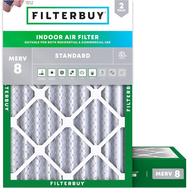 Filterbuy 12x18x4 MERV 8 (MPR 600) Dust Defense, Pleated HVAC AC Furnace Air Filters (2-Pack)