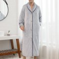 thumbnail image 3 of Homgro Men's Plush Bathrobe Soft Button Up Long Housecoat Fuzzy Fleece Fluffy Winter Full Length Loungewear Warm Shawl Collar Loose Long Sleeve Duster Robe with Pocket Navy Large, 3 of 5