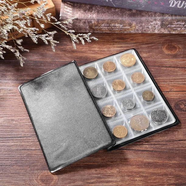 Álbum De Colección De Monedas 120 bolsillos para almacenamiento de monedas, accesorios para el hogar de PVC liso (negro) Wdftyju Libre de BPA