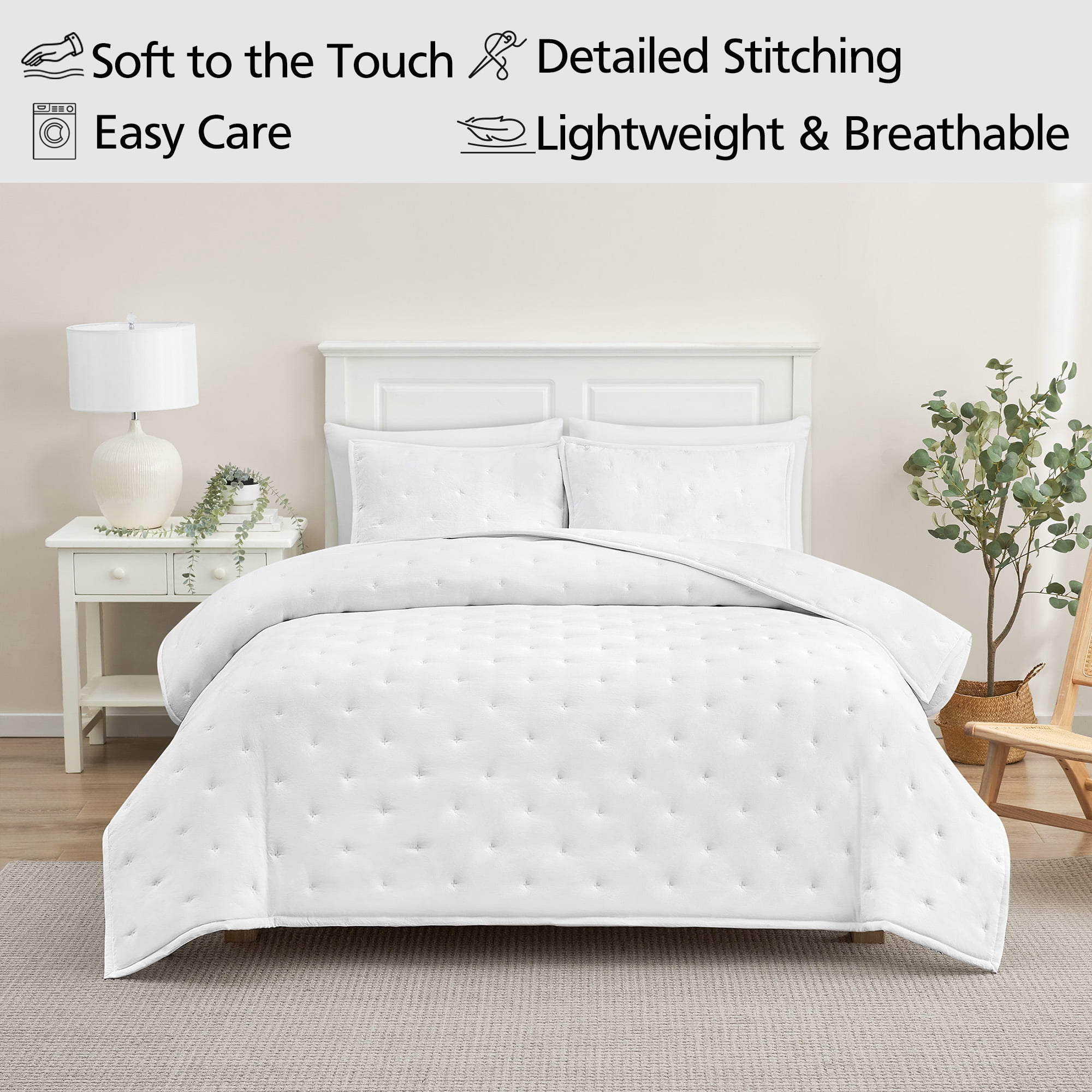 Mainstays King Comforter Set, All-Season, 3-Piece, White
