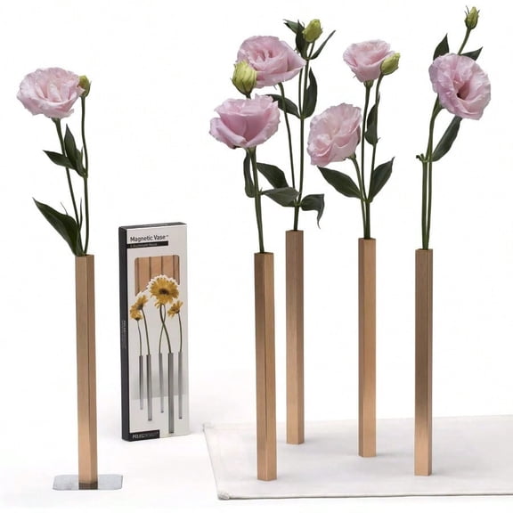 Magnetic Flower Vase - Unique and Modern Set of 5 Gold Aluminum Vases for Home Garden Decor 9.4 x 0.6 x 0.6 inches Suitable for Both Real and Artificial Flowers
