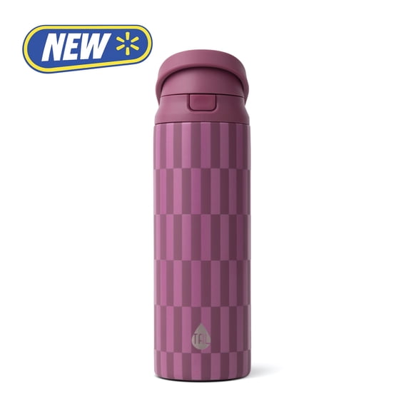 TAL 24oz Stainless Steel 2-in-1 Straw and Chug Water Bottle with Push Lid, Geometric Berry Print