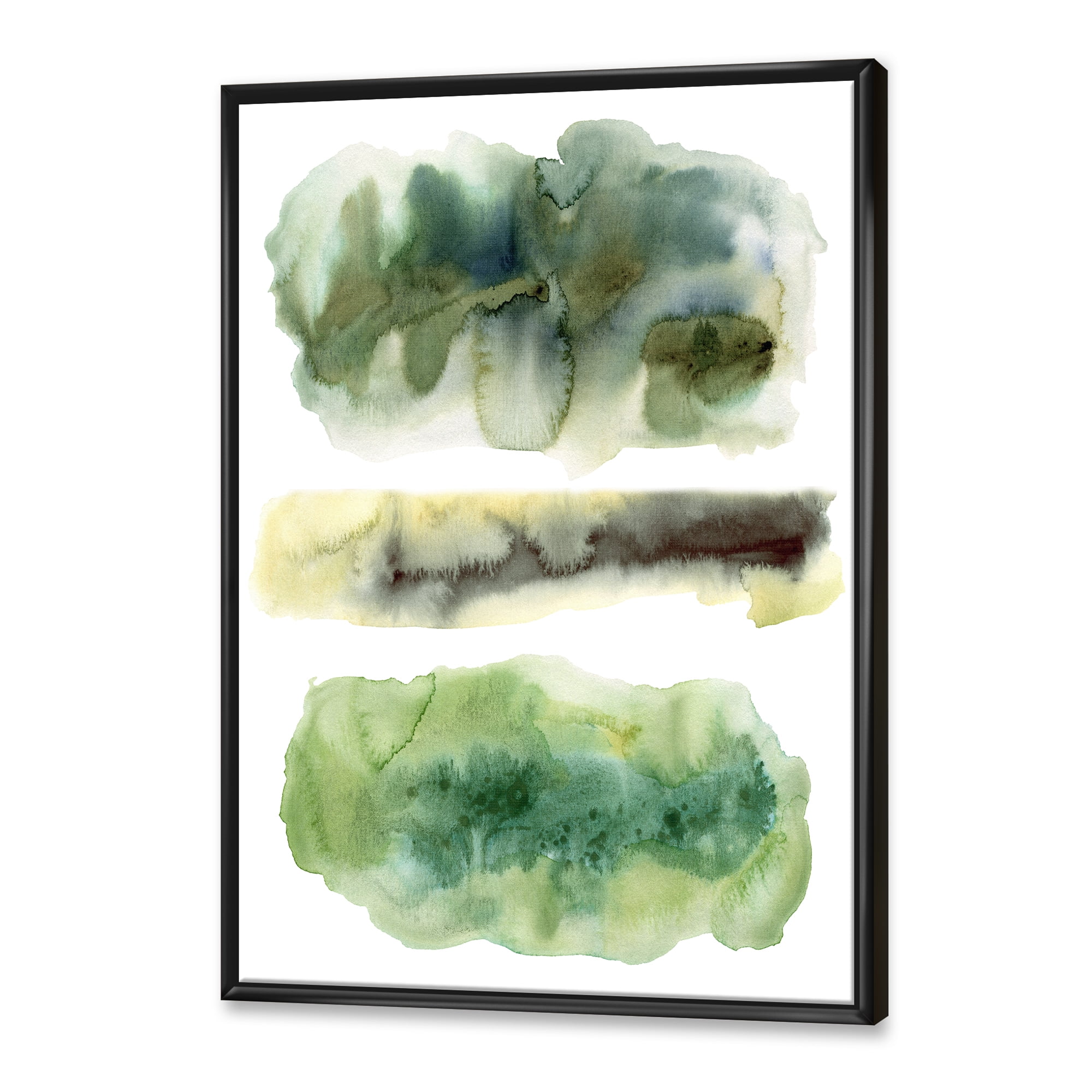 Designart 'Golden Green Abstract Clouds III' Modern Framed Canvas Wall Art Print