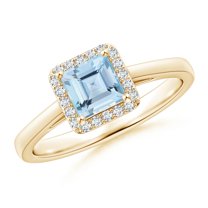 ANGARA Natural Classic Square Aquamarine Halo Ring in 14K Yellow Gold for Women (Size-5mm) | March Birthstone, Birthday, Anniversary, Jewelry Gift for Women | Natural Aquamarine Ring