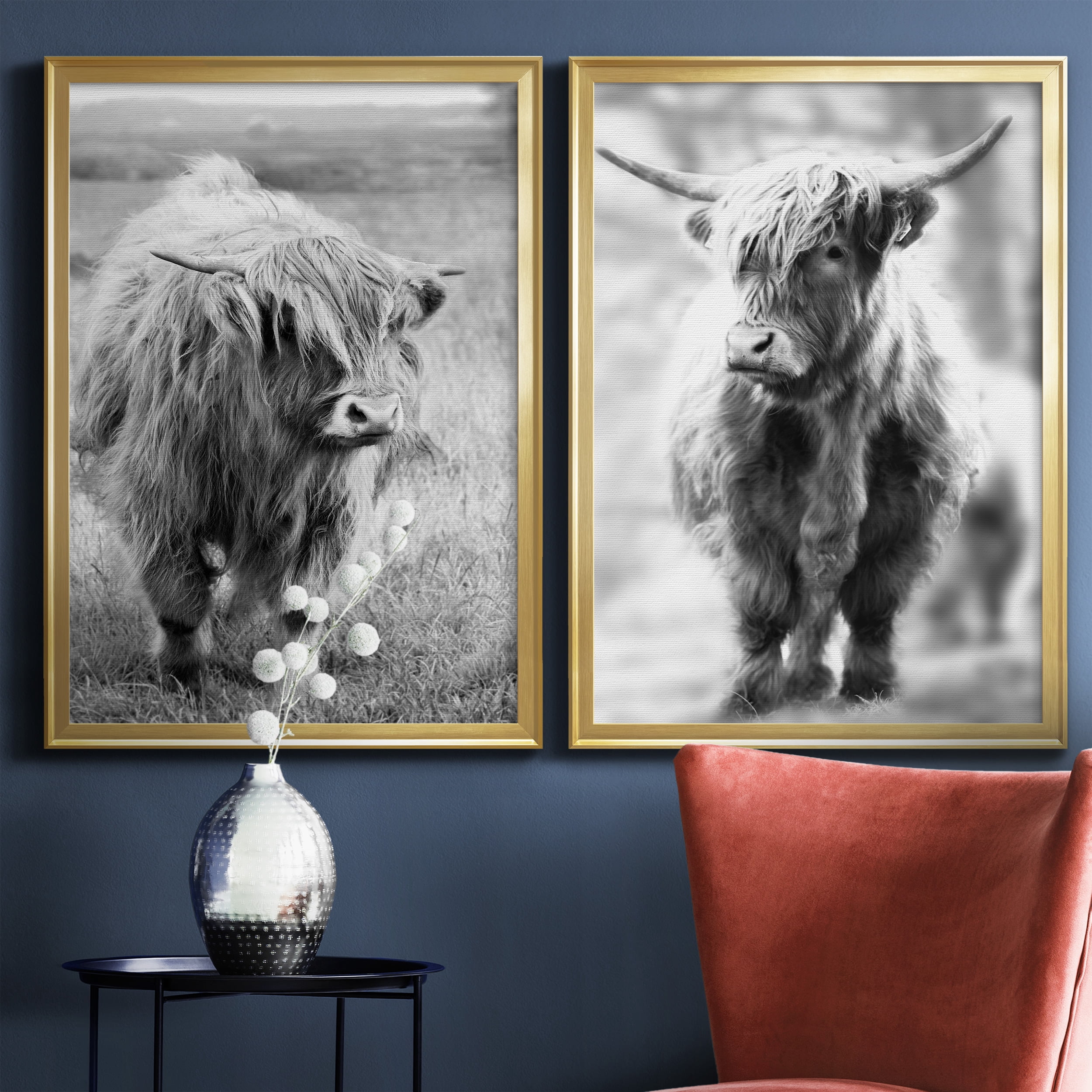 2 Piece Set Gretna Green Highland Premium Framed Canvas - Ready to Hang - 26.5 x 36.5 Each - Gold Frame