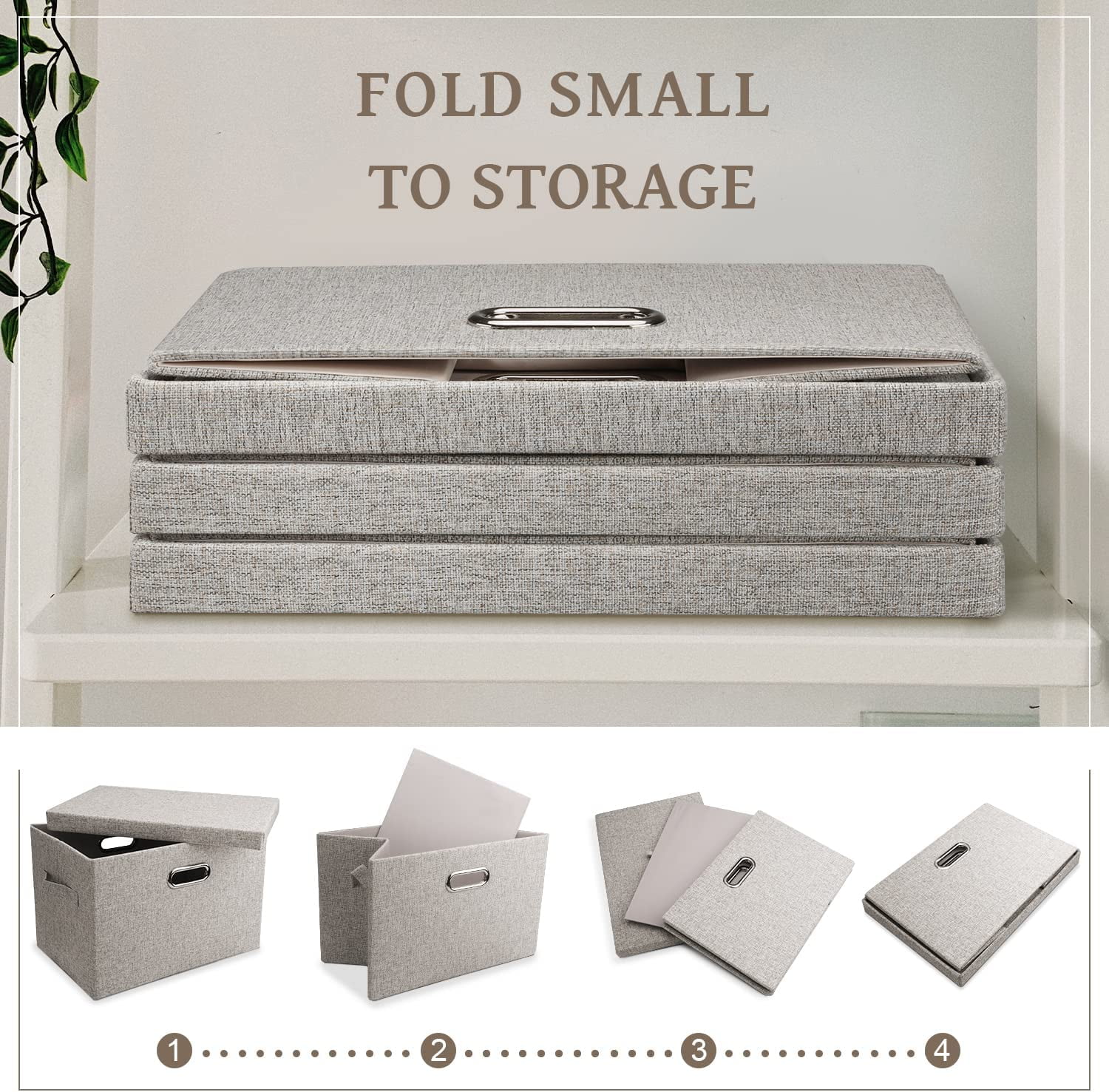 Large 17" 36 Quart Collapsible Stackable Storage Bins with Lids, 5 Packs Linen Fabric Closet Boxes with Lids, Storage Cube Baskets Container Organizers for Bedroom Office(17 x12 x11)