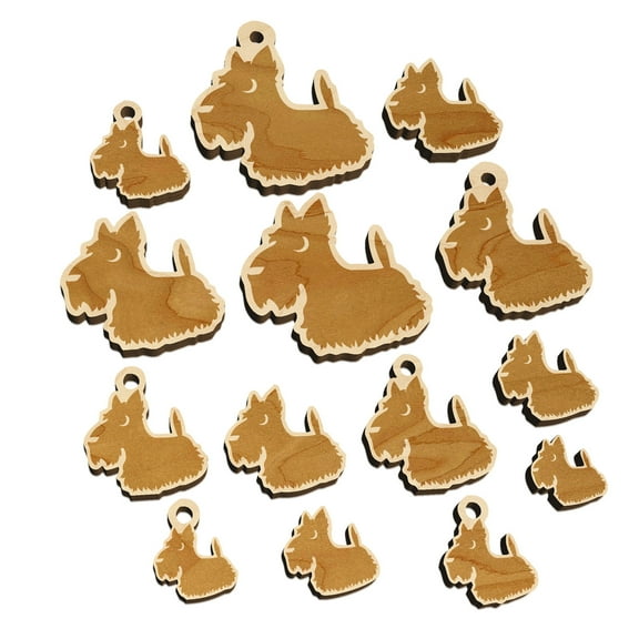 Delightful Cartoon Scottish Terrier Wood Mini Charms Shapes DIY Craft Jewelry - With Hole - Various Sizes (16pcs)