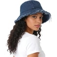 thumbnail image 4 of Kukuzhu Frayed Denim Bucket Hat Distressed Jean Fisherman Cap Wide Brim Boonie Sun Hat Packable Beach Cap for Women Men, 4 of 7