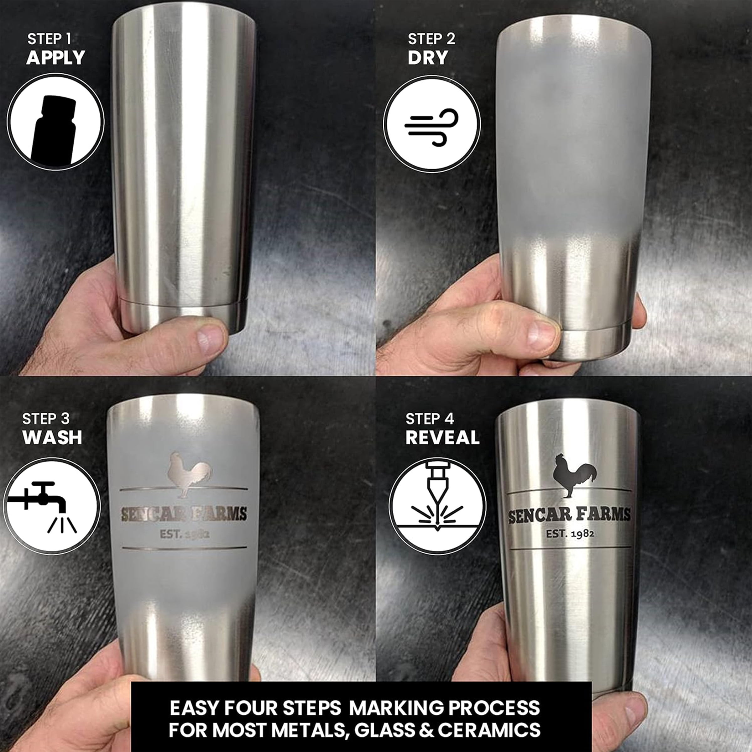 LaserBond 100 Black Laser Marking Ink 125g, Compatible with CO2 Fiber Diode and YAG Laser Engravers, Permanent Marks on Metal Glass Stone and Ceramic