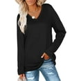 thumbnail image 3 of Womens Long Sleeve V Neck Fall T Shirts Loose Fit Basic Tops S-XXL, 3 of 4