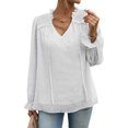 thumbnail image 3 of SLADYGLO Women Swiss Dots Drawstring Frill V Neck Ruffle Long Sleeve Chiffon Top, 3 of 7