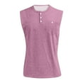 thumbnail image 4 of Evdexr Men's Shirts Summer Relaxed Fit Solid Lapel Sleeveless Gym Workout Tee Henley Plain Big and Tall Tanks 2025 Button Down T-Shirt with Pockets Pink XL, 4 of 5