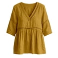 thumbnail image 5 of Women's V Neck T Shirts 3/4 Sleeve Blouse Summer Tops Dressy Casual Loose Fit Basic Tees by Yigetop Yellow M, 5 of 6