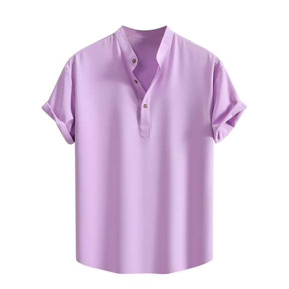 Men's Henley Shirt Casual Cotton and Linen Short Sleeve Button Lapel Summer Beach Hippie T-shirt