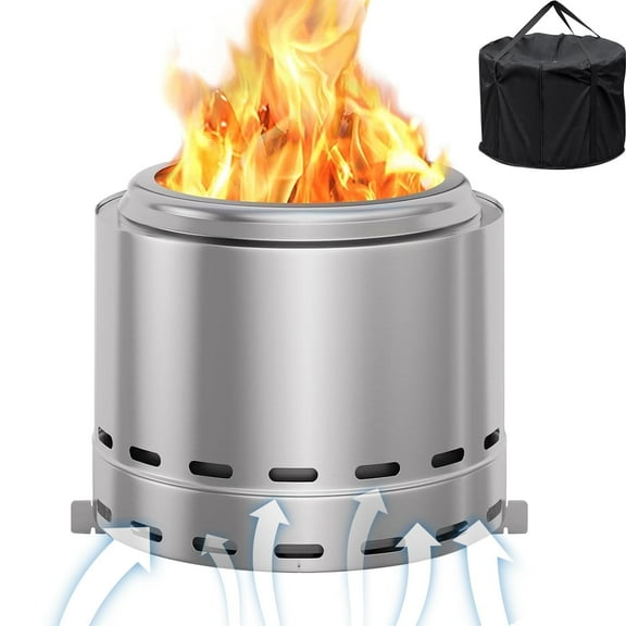 15" Outdoor Smokeless Fire Pit, Stainless Steel Wood Burning Firepit with Removable Stand and Ash Pan, for Backyard, Patio, Bonfire, Camping