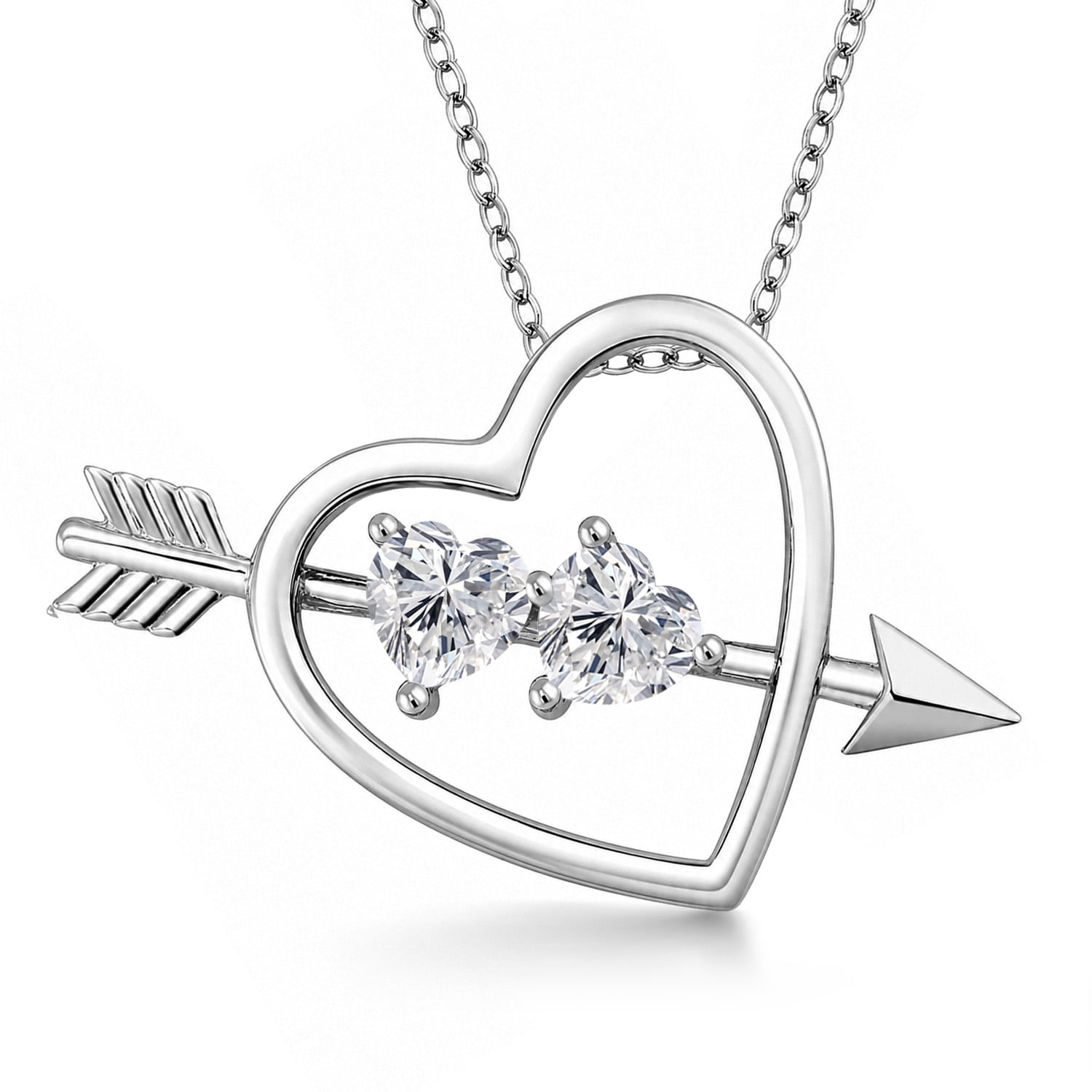 Gem Stone King 925 Sterling Silver Lab Grown Diamond Pendant Necklace for Women | 0.88 Cttw | Gemstone April Birthstone | Heart Shape 5MM | With 18 inch Chain