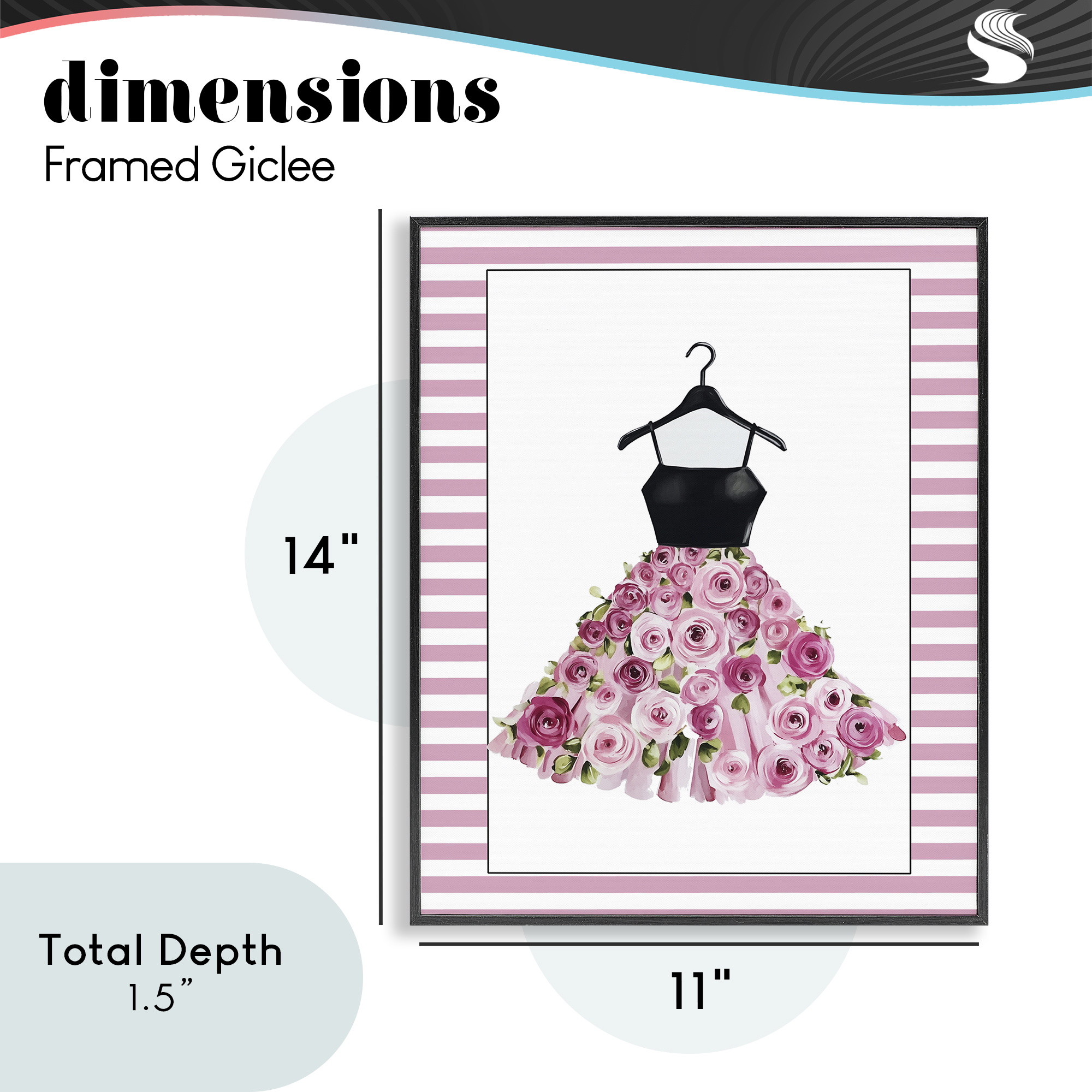 Flower Bedecked Dress Black Framed Giclee Art, design by Christine Simpson Art