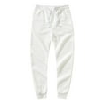 thumbnail image 2 of Riforla Male Casual Fitness Running Trousers Drawstring Loose Waist Solid Color Pants Pocket Loose Sweatpants White L, 2 of 6