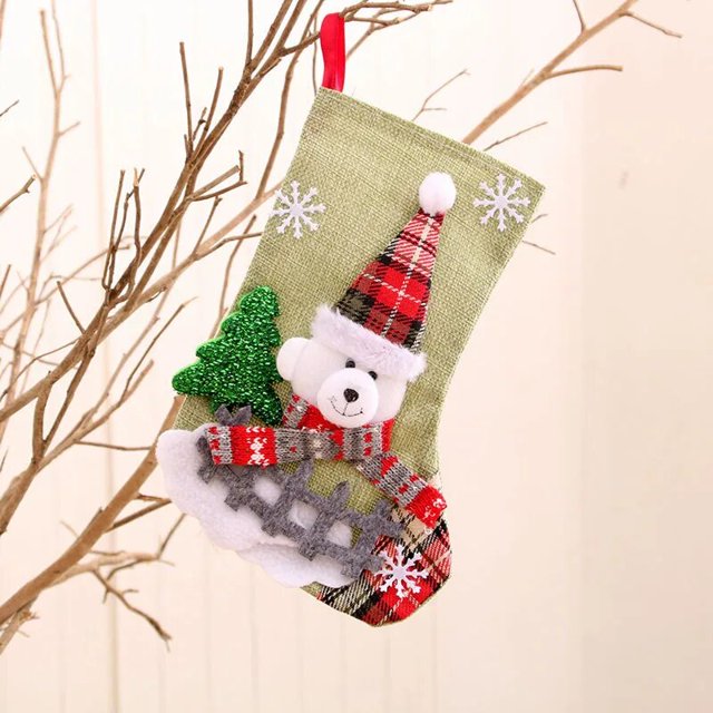 Calcetines de Feliz Navidad, saco de adornos de árbol de Navidad, bolsa de dulces de regalo, telas lindas con múltiples estilos para elegir