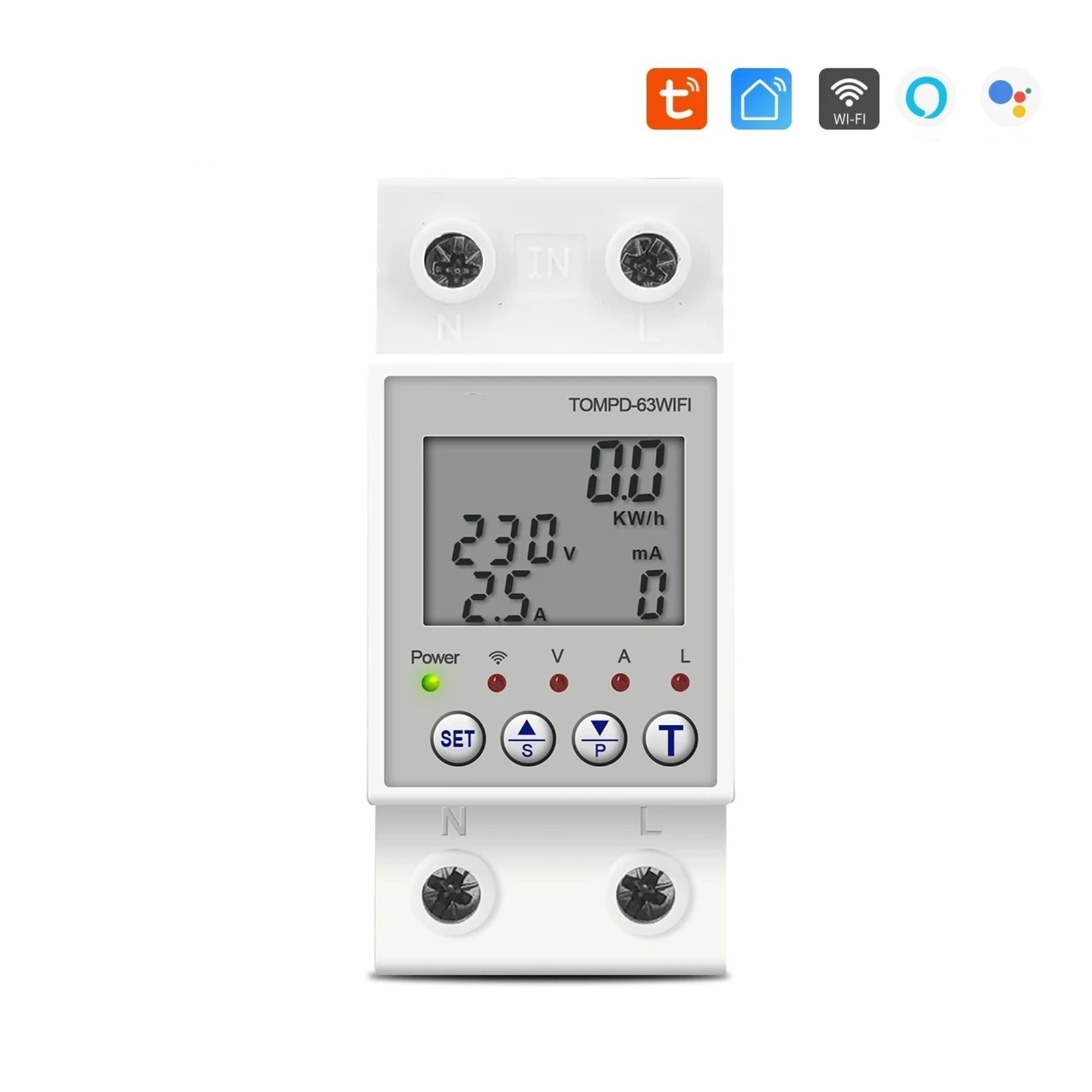 Multi-Functional Smart WiFi Circuit Breaker, with Current and Voltage Leakage Protection 63A