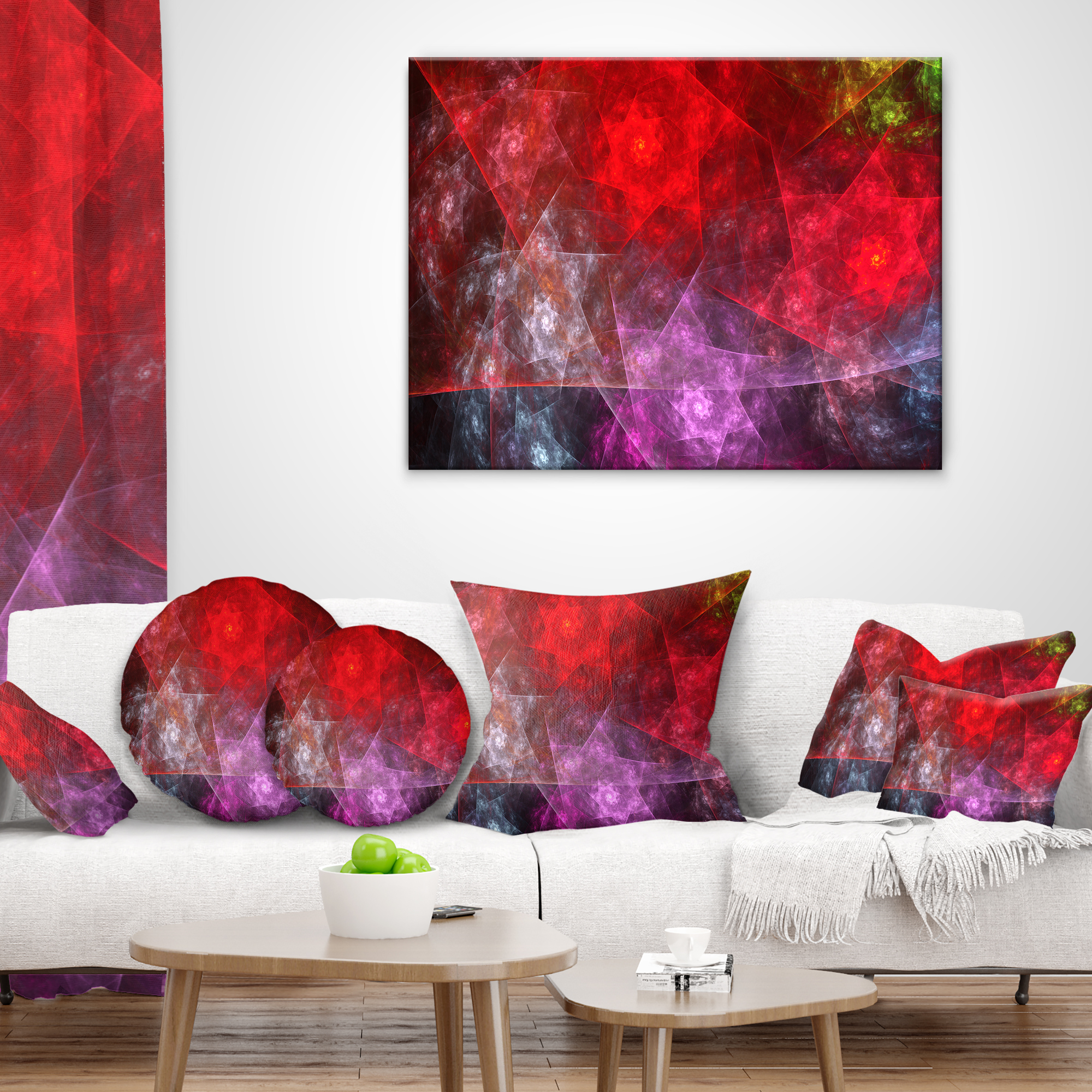 Designart Red Purple Symphony of Gems - Abstract Throw Pillow - 18x18