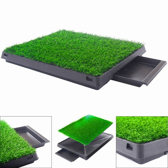 SAEWUD Dog Grass Pad with Tray, 25"x20" Artificial Dog Potty with 3-Layer System, Indoor Outdoor Pet Turf Toilet for Puppy Training, Portable Dog Pee Pad for Patio, Porch, Balcony Use